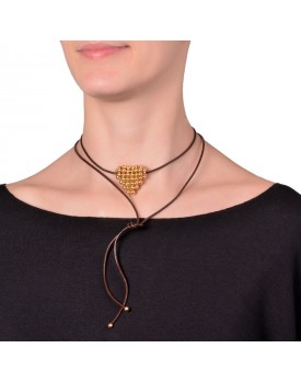 Colar Dourado Coração Grande De Bolinhas
