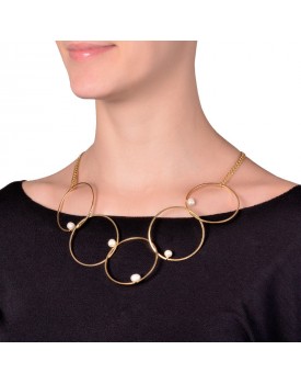 Colar Dourado Argolas Com Pérolas