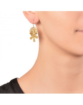 Brinco Dourado Flor 3 Folhas Pequenas