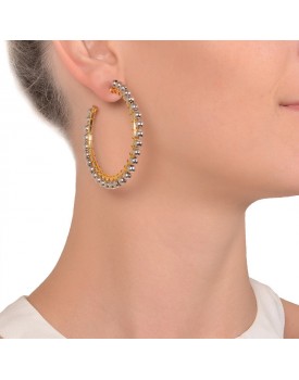 Brinco Dourado Argola Grande Com Bolinhas Prateadas