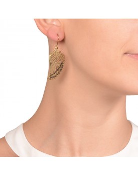 Brinco Dourado Asa Caseado Silicone Marrom