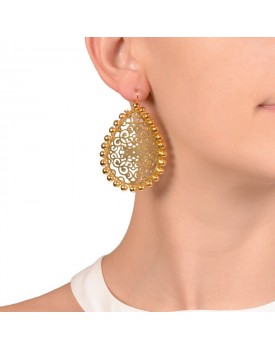 Brinco Dourado Gota Vazada Com Bolinhas