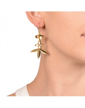 Brinco Dourado Flores Com Folhas