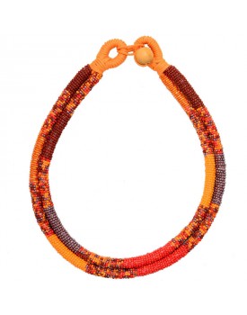 Colar Miçangas E Vidrilhos Laranja E Vermelho