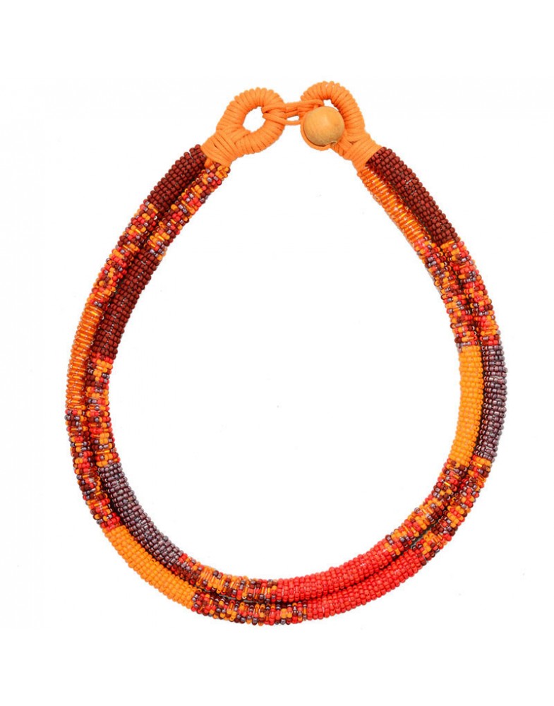 Colar Miçangas E Vidrilhos Laranja E Vermelho