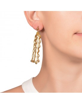 Brinco Dourado Corrente Zig-Zag Com Bolinhas