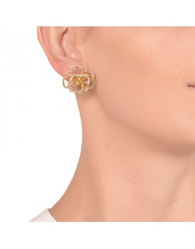 Brinco Dourado Rosa Caseada