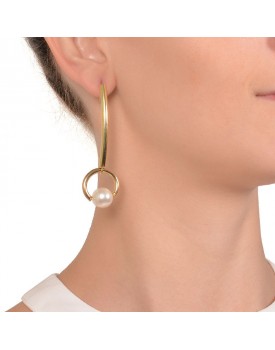 Brinco Dourado Com Argolas E Pérola
