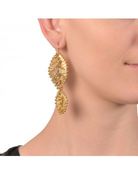 Brinco Dourado Folhas Caseadas Com Bolinhas