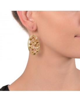 Brinco Dourado Oval Pérola E Bolinhas Douradas