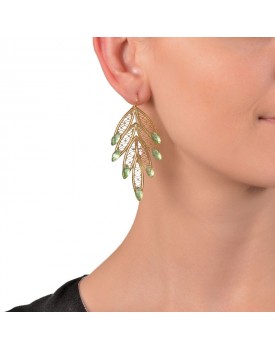 Brinco Dourado Folhas Com Resina