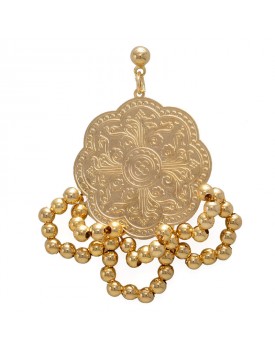 Brinco Dourado Mandala Medieval Com Bolinhas