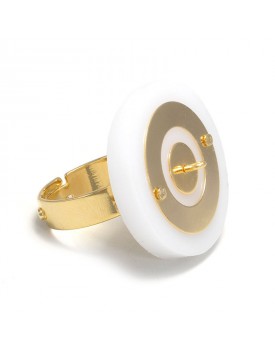 Anel Dourado Disco Acrílico Branco