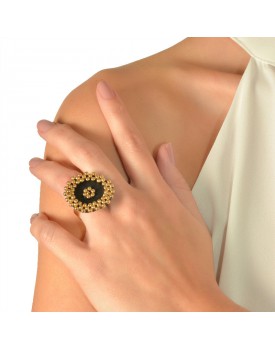 Anel Dourado Rendado De Couro