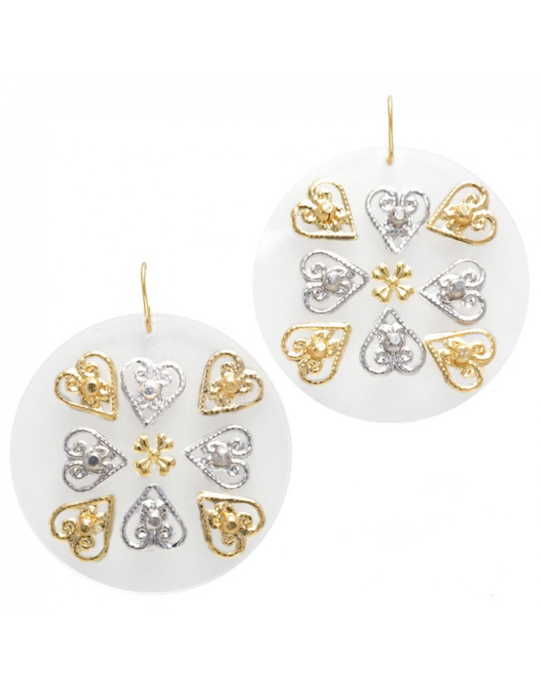 Brinco Dourado Mandala Acrílico E Trevo