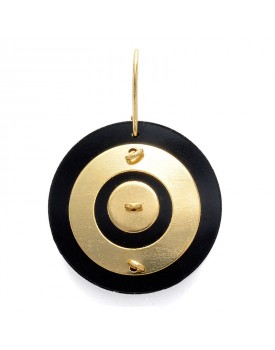 Brinco Dourado Disco De Acrílico Preto