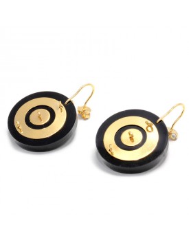Brinco Dourado Disco De Acrílico Preto