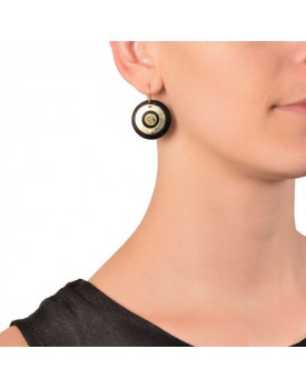 Brinco Dourado Disco De Acrílico Preto