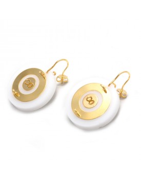 Brinco Dourado Disco De Acrílico Branco