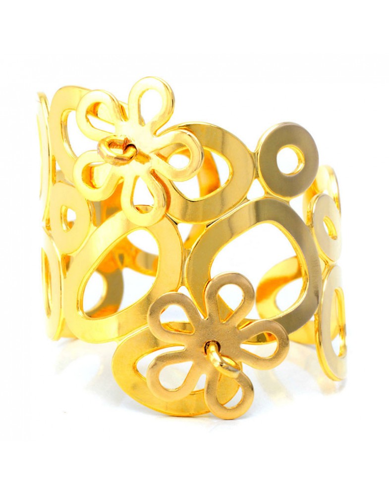Anel Dourado Bolhas Com Flor Vazada