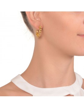Brinco Dourado Argola Pequena Com Bolinhas Pequenas