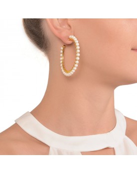 Brinco Dourado Argola Grande Com Pérolas
