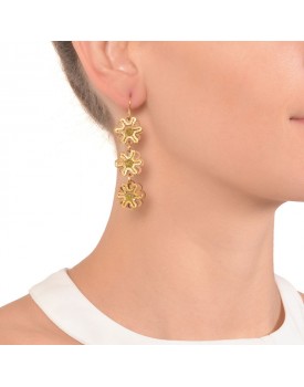 Brinco Dourado Flores De Madeira Com Peridoto