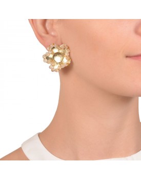 Brinco Dourado Flor Com Cristal