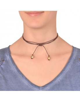 Colar Dourado Silicone Marrom Com Bolas
