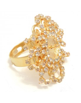 Anel Dourado Flor Strass