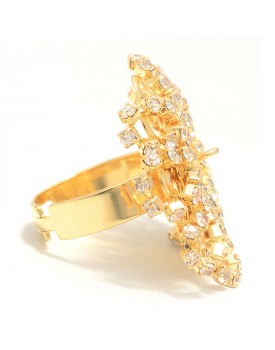 Anel Dourado Flor Strass