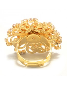 Anel Dourado Flor Strass