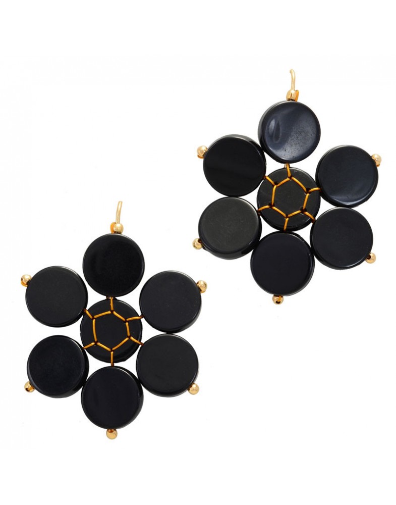 Brinco Dourado Flor Negra