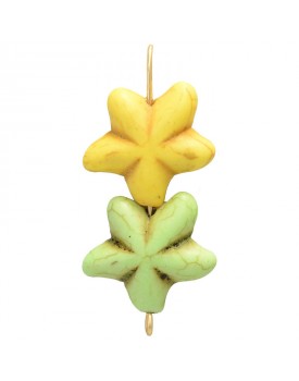 Brinco Dourado Florzinhas Coloridas De Howlita Verde E Amarela