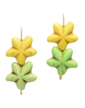 Brinco Dourado Florzinhas Coloridas De Howlita Verde E Amarela