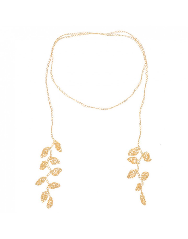 Colar Dourado Rendado Folhas