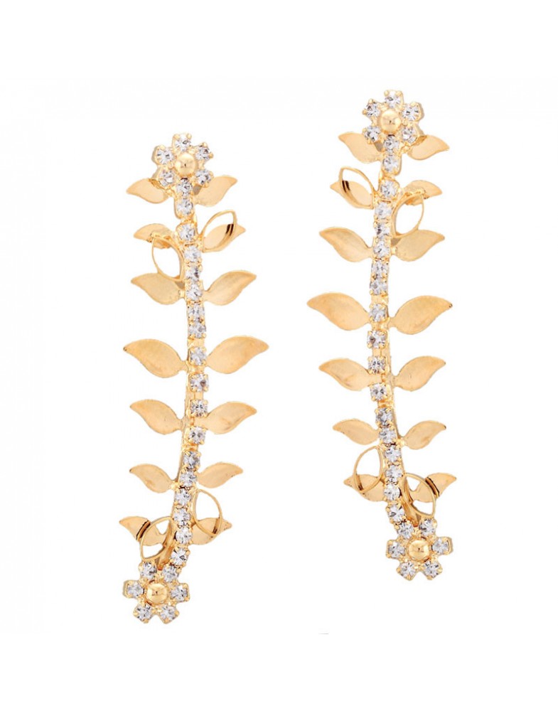 Brinco Dourado Galho Com Strass