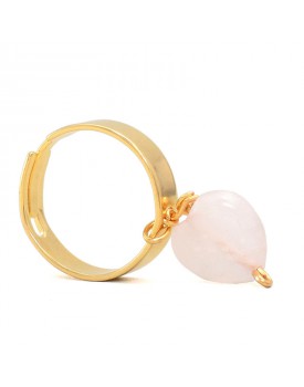 Anel Dourado Coração Quartzo Rosa