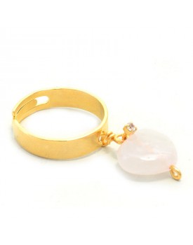 Anel Dourado Coração Quartzo Rosa