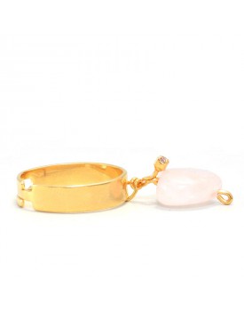 Anel Dourado Coração Quartzo Rosa