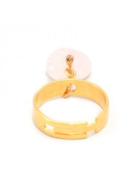 Anel Dourado Coração Quartzo Rosa