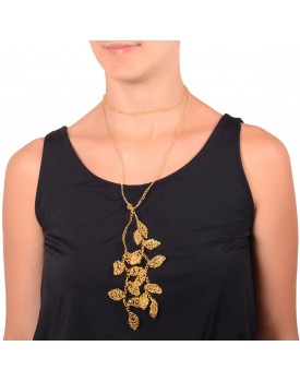 Colar Dourado Rendado Folhas