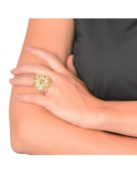 Anel Dourado Flor Strass