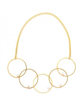 Colar Dourado Argolas Com Pérolas