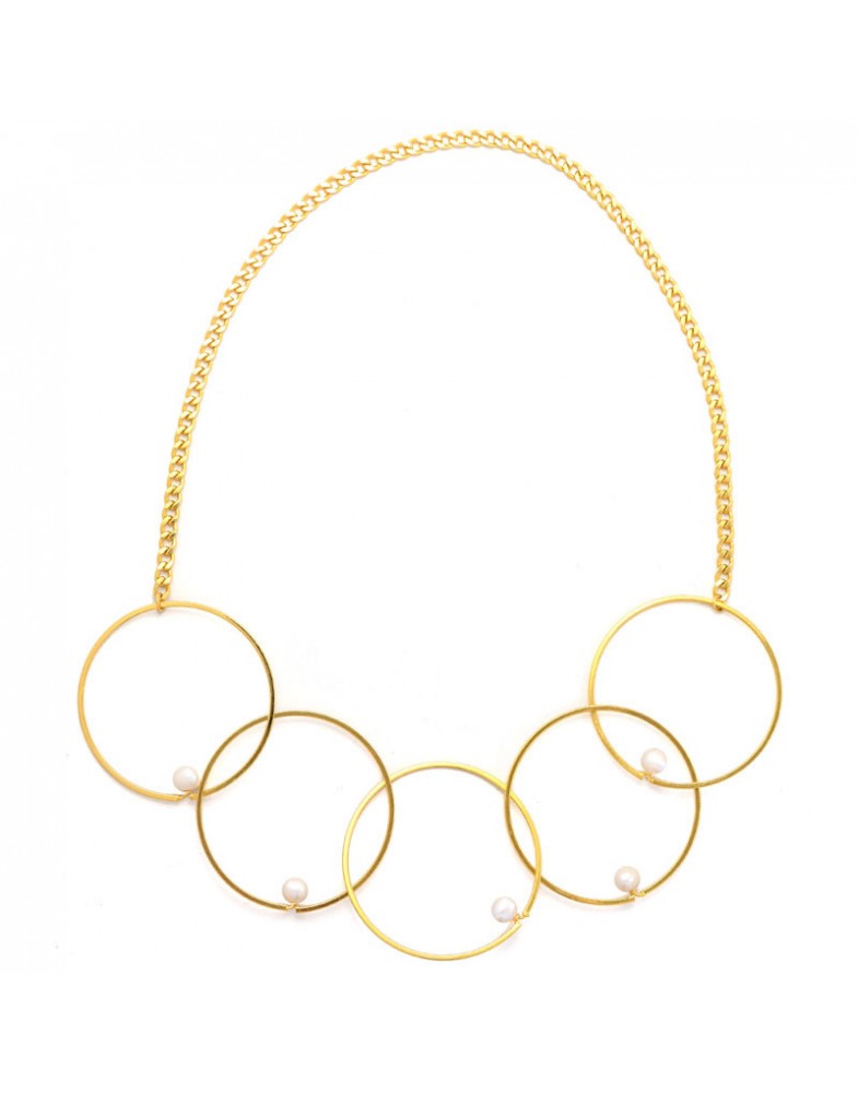 Colar Dourado Argolas Com Pérolas