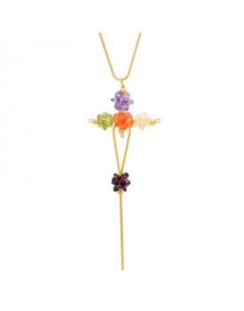 Colar Dourado Crucifixo De Pedras