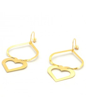 Brinco Dourado Coração Duplo