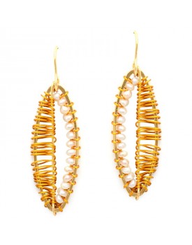 Brinco Dourado Folha Oval