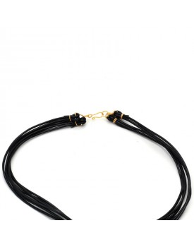 Colar Dourado Pingente De Flores Preta