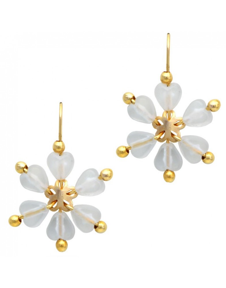 Brinco Dourado Flor De Contas Coração Fosco